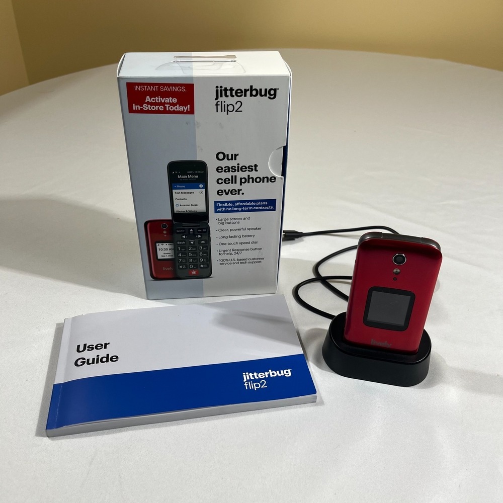 Jitterbug Flip2 Cell Phone for Seniors Red Lively GreatCall Large Buttons Works